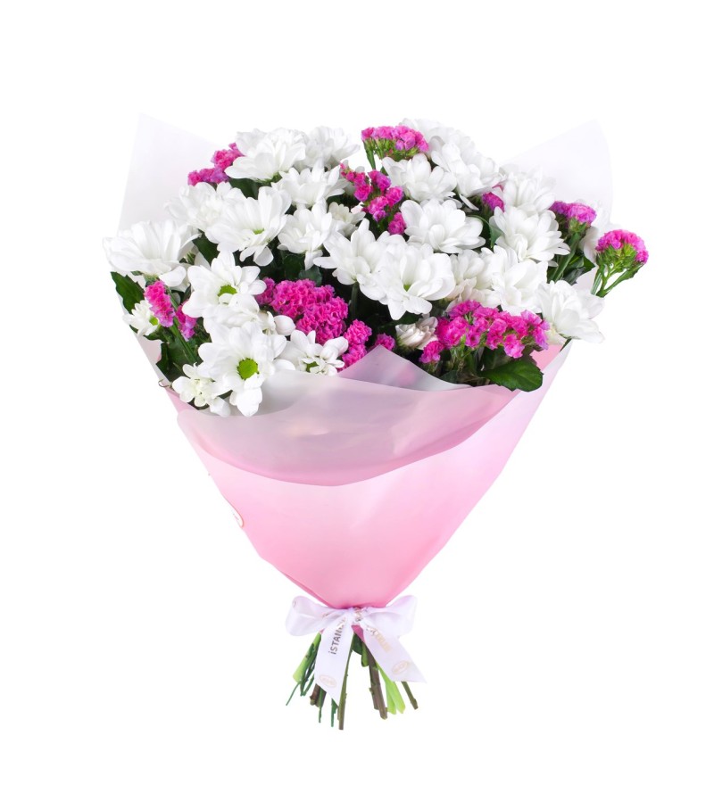 Beyaz Fuşya Papatya Buketi - Kuzguncuk White Fuschia