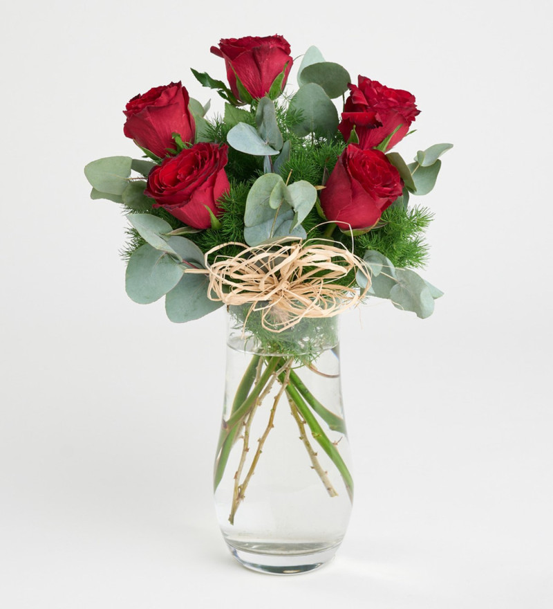 Paşabahçe Vazoda 5'li Kırmızı Gül